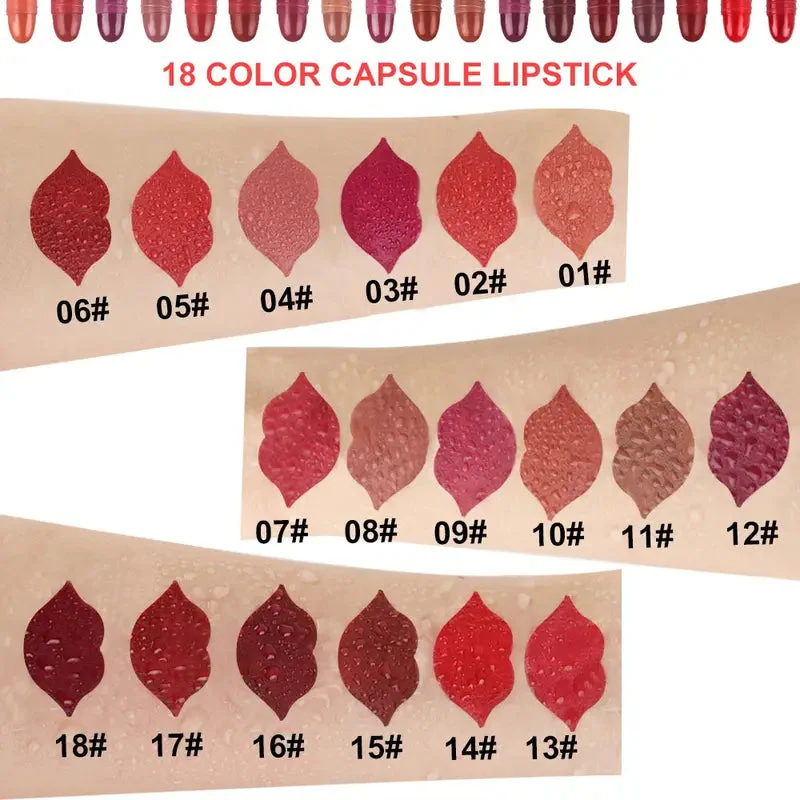 18 pcs/set Long-Lasting Velvet Matte Capsule Lipstick Set - Image 6